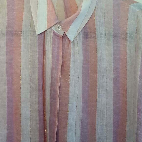 Rails Alyssa Dusk Stripe Linen Button Down Blouse M – Gold Thread Detail - Picture 8 of 16